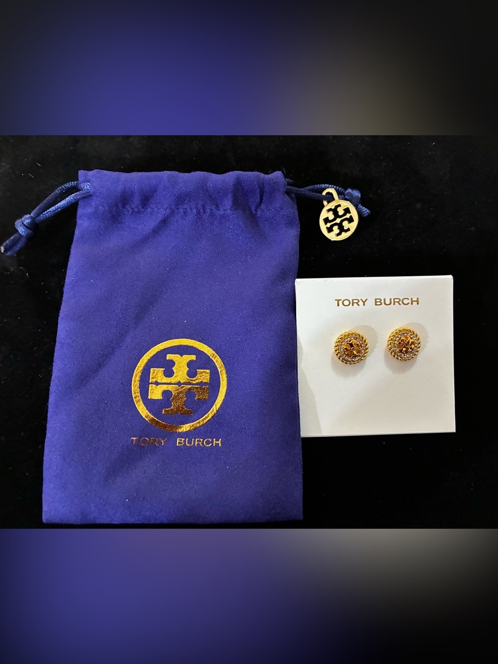 TORY BURCH New On Card Crystal logo earrings